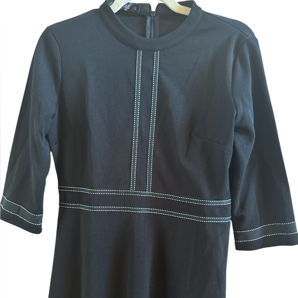 Homeyee Black Women’s Swing Dress Size Large White Piping Businesses‎ Attire
